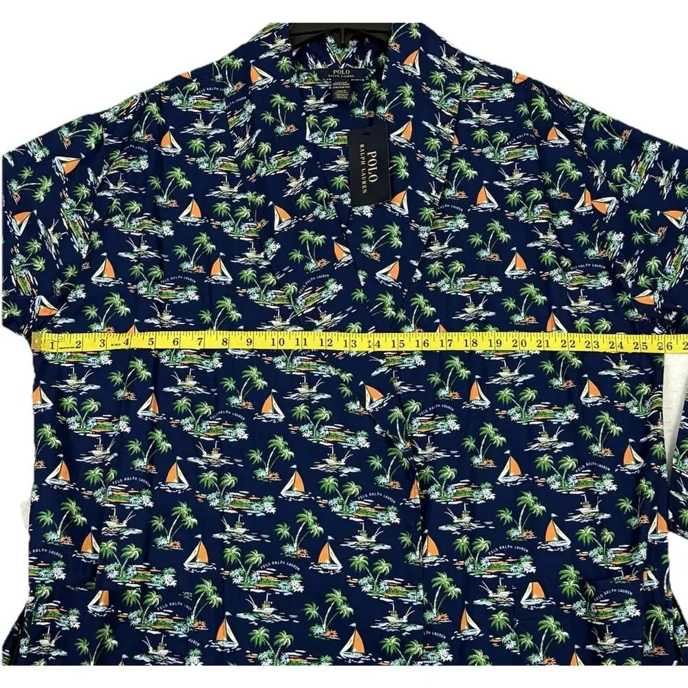 Polo Ralph Lauren Robe Mens Small Medium Navy Scenic Island Sailboat Cotton NWT